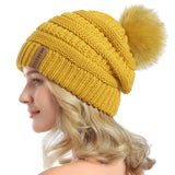 QUEENFUR Women Knit Slouchy Beanie Chunky Baggy Hat with Faux Fur Pompom Winter Soft Warm Ski Cap-New