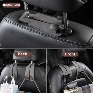 Amelity Car Hooks for Purses and Bags, Headrest Hooks for Car, Purse Hook for Car, 2 in 1 Car Seat Hooks for Headrest (Brown - 2