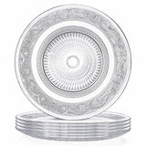 Elsjoy Set of 6 Glass Dinner Plate, 10 Inch Large Serving Plate Round Clear Glass Plate, Vintage Embossed Dinnerware for Pasta, 