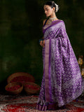 Libas Women'S Silk Blend Saree (16067R_Purple)
