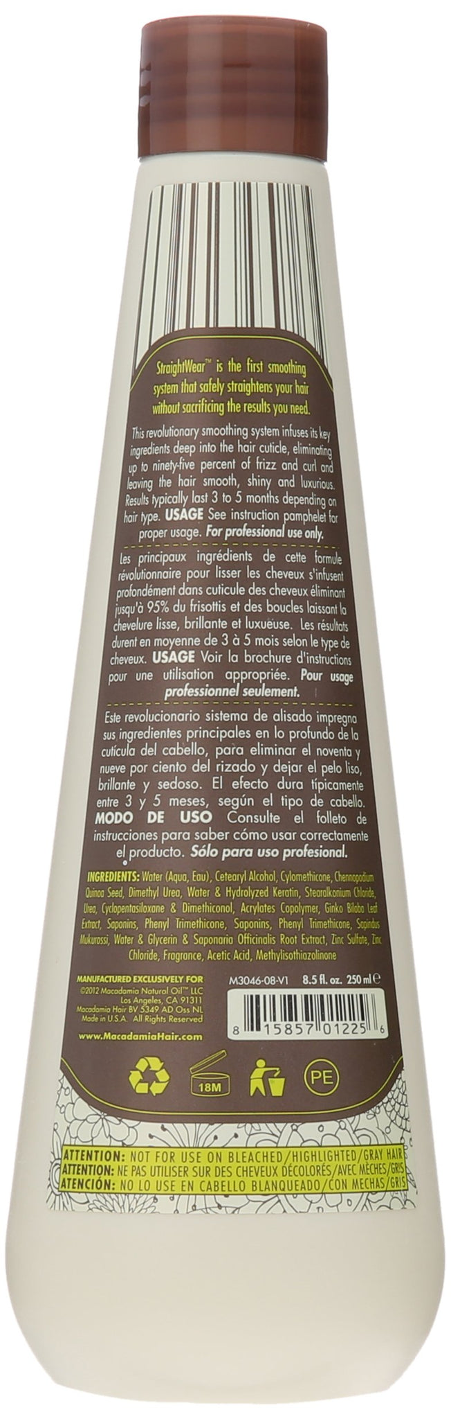 Macadamia Oil Natural Oil Straightwear Smoother Straightening Solution For Unisex, 85 Ounce