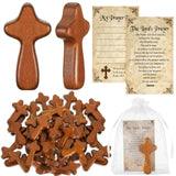 Kigley 60 Set Christmas Christian Gifts Bulk Mini Wood Holding Crosses 60 Small Pocket Hand Crosses 60 Prayer Cards 60 Bags for 