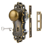 ToPToToo Mortise Lock Set for Interior Door, Antique Brass Door Knob with Lock and Skeleton Key, Antique Old Style Door Knob Loc