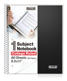 Dunwell College Ruled 1 Subject Notebook, 80 Sheets, Spiral Notebook with 8.5 x 11 Paper, Protective Plastic Cover, Divider with