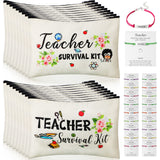 Frienda 36 Pieces Teacher Appreciation Present Set, 18 Survival Kit Makeup Pouch Bag Pencil Bag, 18 Teacher Blessing Card Bracel