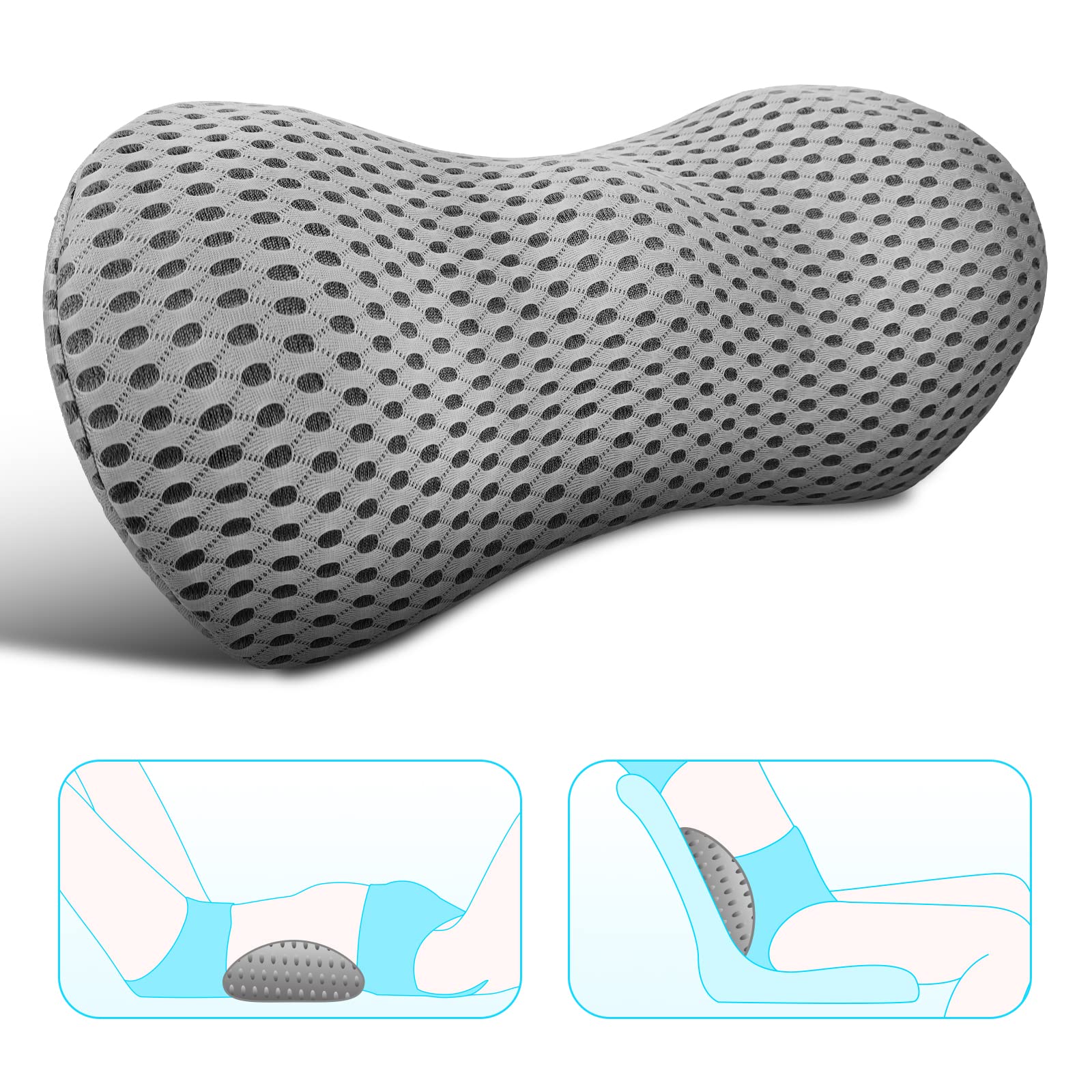 Lumbar Support Pillow - Memory Foam for Low Back Pain Relief, Ergonomic Streamline Car Seat, Office Chair, Recliner and Bed (Upg