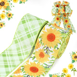 LaRibbons Floral Ribbon Wired 2 Rolls 2.5 Inch x 12 Yards TTL, Daisy Green and White Plaid Spring Summer Ribbon for Crafts Gift 