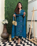 Gosriki Women'S Rayon Blend Straight Printed Kurta With Pant & Dupatta (Turae Cerosin-Vks01-Gs_S_Dark Blue_Small),Dark Blue,,B0DFCKS53N