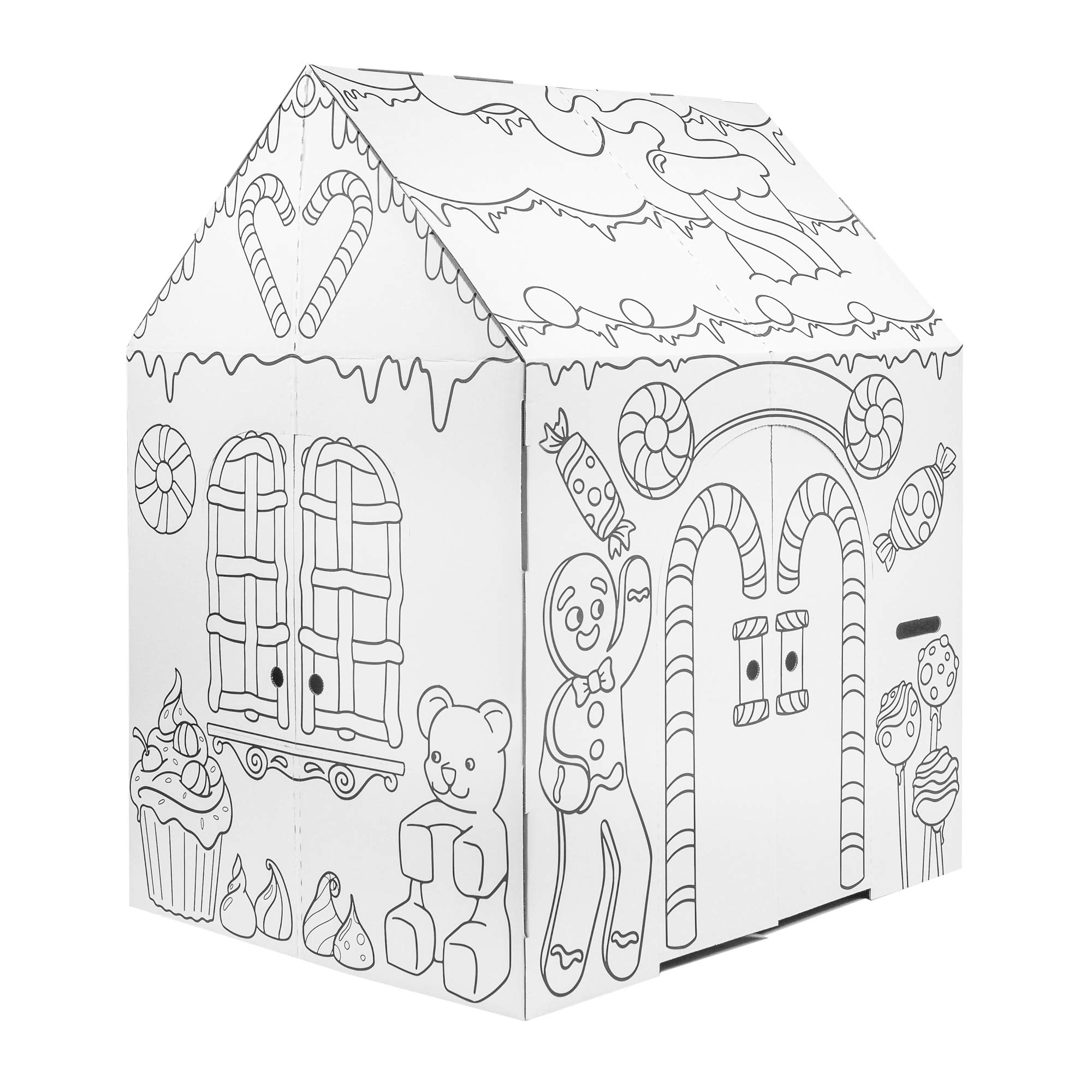Easy Playhouse Gingerbread House - Kids Art & Craft for Indoor Fun, Color Favorite Holiday Sweets & Winter Friends- Decorate & P