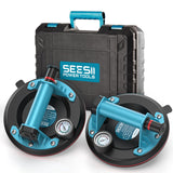 SEESII Suction Cups for Glass Lifting: 8 Tile Suction Cup Lifter with Pressure Gauge, 250KG Max Load, Heavy Duty Vacuum Lifter f