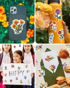 100 Pcs Flower Stickers Aesthetic Floral Stickers, Cute Stickers Flower Decor Flower Party Gifts for Kids Girls Women, Waterproo