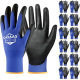 OKIAAS Men's Large Blue 12 Pairs Ultra Thin and Lightweight Working Gloves with Grip, Polyurethane Coating, Safety Gloves for Li
