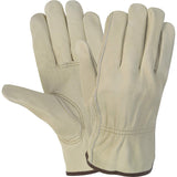 MCR Safety 3215L Economy Grade Unlined Cow Grain Leather Driver Mens Gloves with Keystone Thumb, Cream, Large, 1Pair