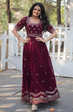Wedani Georgette Anarkali Kurta Set With Embroidery Work For Women (In Alpha Xl Regular Maroon),MAROON,XL,Georgette,Anarkali,