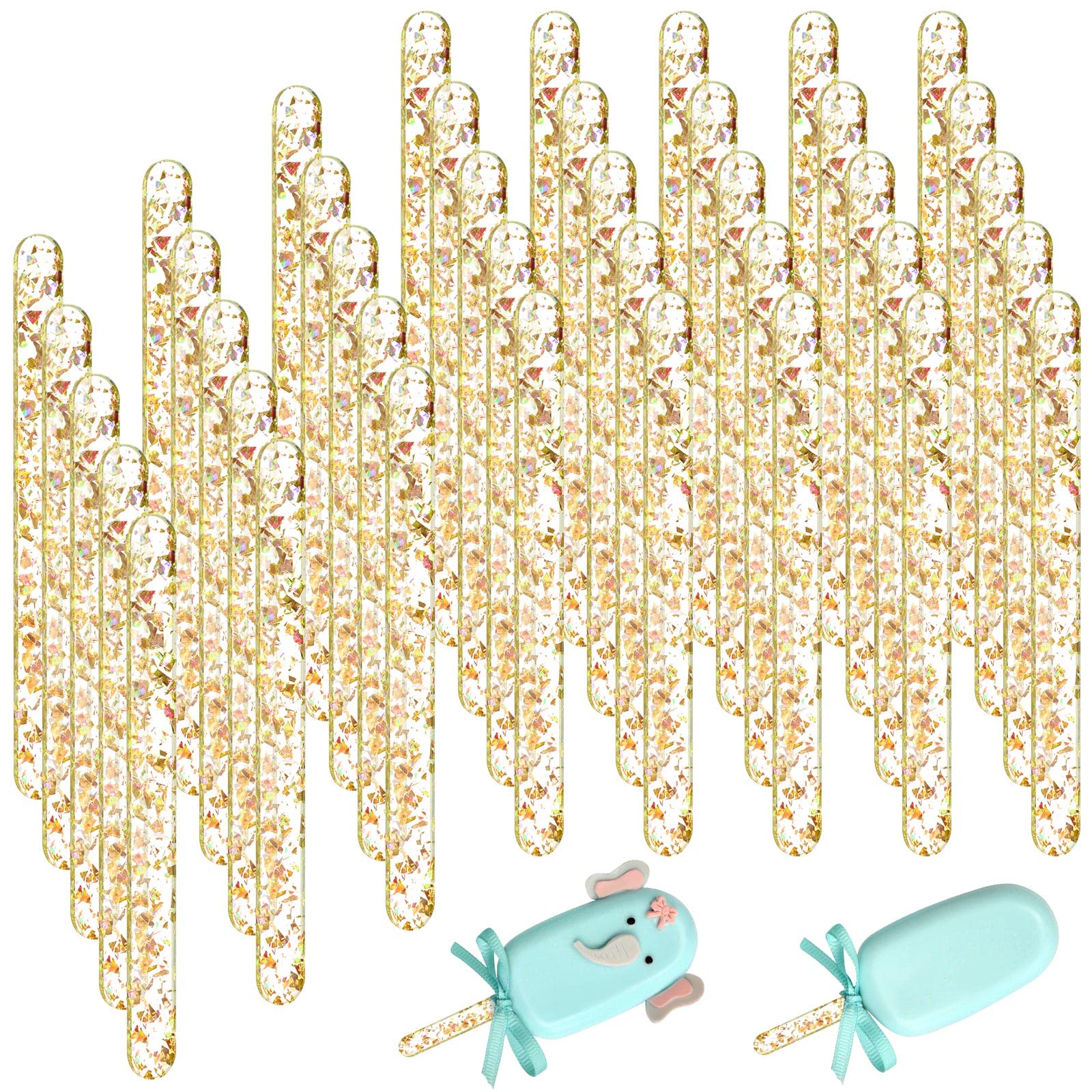 Geiserailie 40 Piece Acrylic Cakesicle Sticks Reusable Mirror Ice Cream Sticks Mini Ice Lolly Craft Cakesicle Mold for DIY Candy