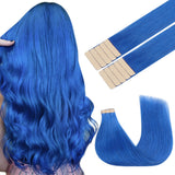 GOO GOO Tape in Hair Extensions Human Hair, Blue, 20inch 30g 10pcs, Colored Tape ins Human Hair Extensions, Silky&Soft Invisible