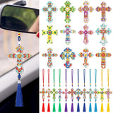 JenPen 12 Pcs Cross Diamond Art Kits Car Ornaments Double Sided Religious Cross Diamond Painting DIY 5d Christmas Painting Keych