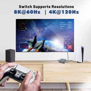 8K HDMI 2.1 Mini Switch 2 in 1 Out 48Gbps 8K 60Hz 4K 120Hz HDR / HDR10 HDMI Switcher for Xbox PS5 BluRay with Auto Switch by J-T