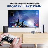 8K HDMI 2.1 Mini Switch 2 in 1 Out 48Gbps 8K 60Hz 4K 120Hz HDR / HDR10 HDMI Switcher for Xbox PS5 BluRay with Auto Switch by J-T