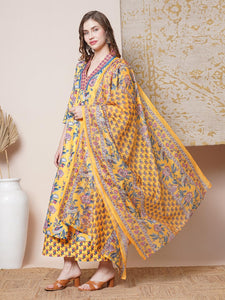 Gosriki Women'S Rayon Blend Anarkali Printed Kurta With Palazzo & Dupatta (Cia Yellow-Vks04-Gs_4Xl_Yellow_Xxxx-Large),Yellow,4,B0DGQR9FFP