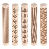 HARFINGTON 5pcs Wood Clay Roller 4Grass Wood Pine Lines Grain Texture Pattern Rolling Pins Pottery Tools Rollers for Clay Bakin
