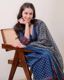 Anni Designer Women'S Rayon Viscose Anarkali Printed Kurta With Palazzo & Dupatta (Nakula Blue_M_Blue_Medium),Blue,M,,,