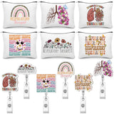 Kacctyen 12 Pcs Respiratory Therapist Gifts for Women 6 Floral Makeup Bag 6 RT Badge Holder Retractable Badge Reels RT Appreciat