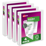 Avery Durable View 3 Ring Binders for Home, School Supplies, Office, or Organization Needs, 1 Slant Ring, 4 Pack White Binders (