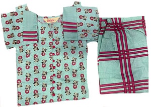 Gosriki Women'S Green & Pink Floral Printed Kurta With Trousers,Multicolour,2,B08QD59C65