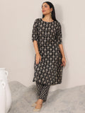 Libas Women'S Cotton Ethnic Motifs Kurta Set (400477_Black_Xl)