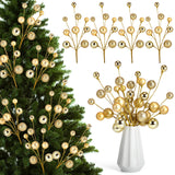 Suncalla 4 Pcs 15 Inch Gold Christmas Tree Picks Xmas Glitter Ball Christmas Tree Decorations Artificial Stems for Xmas Topper O