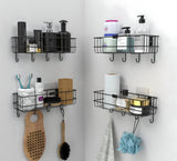 Homeor Self Adhesive Bathroom Shelf with 4 Hooks for Wall/Shelf Organizer/Kitchen Shelf with Magic Stickers, Saving Wall Mounted
