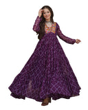 Wedani Faux Georgette Bandhani Print Work Anarkali Kurta Set For Women (In Alpha L Regular Purple),PURPLE,L