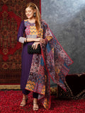 Anni Designer Women'S Cotton Blend Printed Straight Kurta With Pant & Dupatta (Gaazi-Begani-Jl_L_Violet_Large),Violet,L,,,