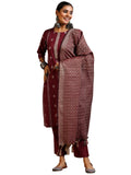 Libas Women'S Cotton Blend Kurta Set (39067B_Maroon
