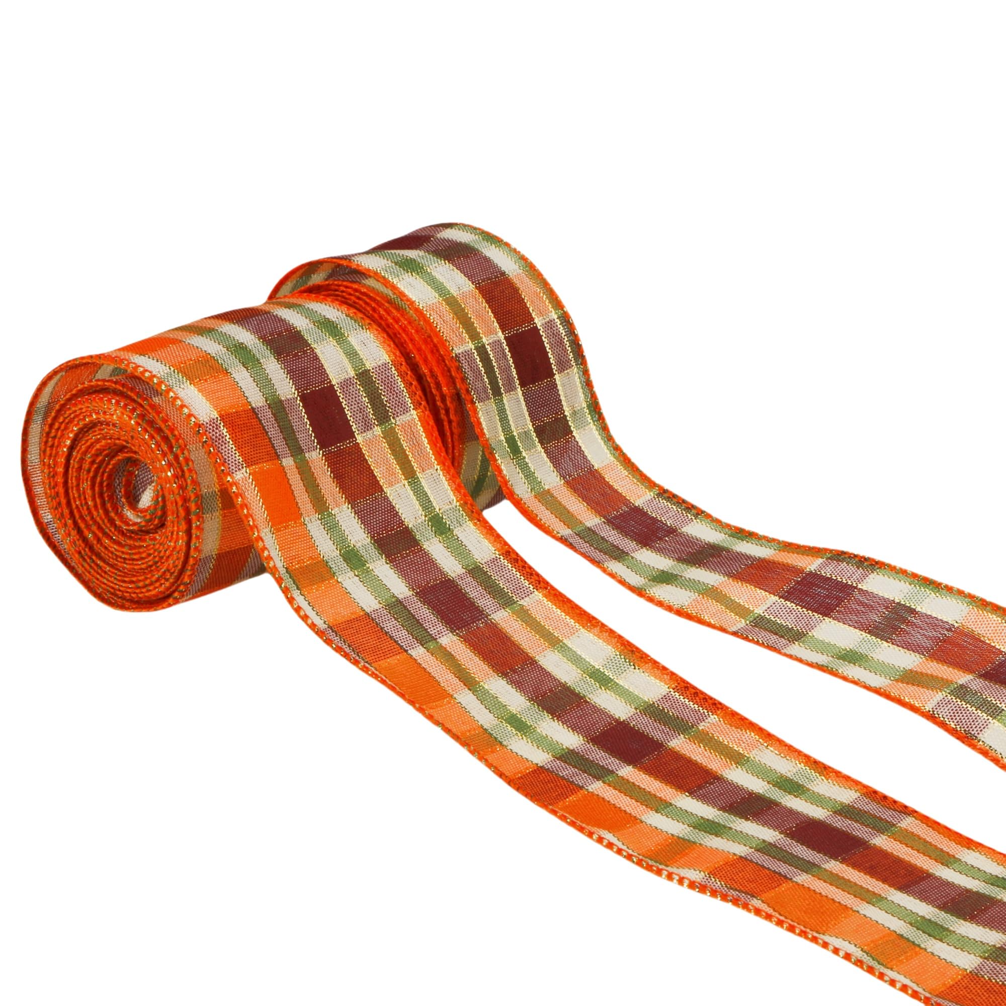 Meseey Total 20 Yards Fall Plaid Ribbon 1.5 inch Buffalo Plaid Burlap Ribbon 2-1/2 Tartan Check Pattern Ribbon for Big Bow,Fall 