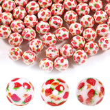 15Pcs Acrylic Beads Round 16mm Strawberry Print Fit for DIY Jewelry Bracelet Necklace Keychain Beadable Pens Mobile Phone Chain 