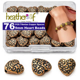Copper Heart Flat Bead Jewelry 76Pcs Spacer Beads Kit Jewelry Findings Beading Assortment DIY Accessories for Bracelet Necklace 