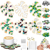 Honeydak 6 Sets DIY Leaves Glass Mosaic Tiles with 6 Sets Leaves Wooden Coasters Making Mosaic Crafts Materials Package Mixed St