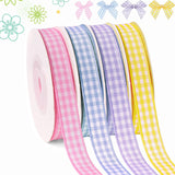 4 Rolls Spring Gingham Ribbon, Easter Buffalo Plaid Ribbon Thin Checkered Polyester Fabric for Gift Wrapping DIY Crafts Picnic H