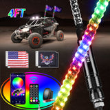 Nilight 2PCS 4FT RGB LED Whip Lights, Remote App Control w/DIY Chasing Patterns Stop Turn Reverse Modes Safety Lighted Antenna f