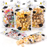 Teenyyou 60 Pcs Graduation Party Favor Bags Plastic Grad Zip Bags with Handles Black and Gold Congrats Grad Candy Treat Goodie C