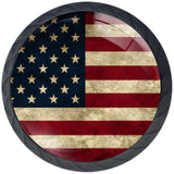 Artinhand 4 Pack Rustic American Flag Kitchen Cabinet Knobs Round Drawer Pulls Black Dresser Cupboard Door Handles