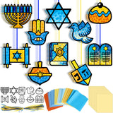 Eersida 32 Pcs Hanukkah DIY Craft Kits, Chanukah Stained Glass Effect Tissue Paper Crafts Star of David Jewish Menorah Hanging O