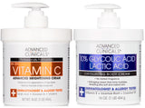 Advanced Clinicals Brightening Vitamin C Body Cream + AHA Exfoliating 10% Glycolic Acid & Lactic Acid Lotion 2PC Skincare Set Fo