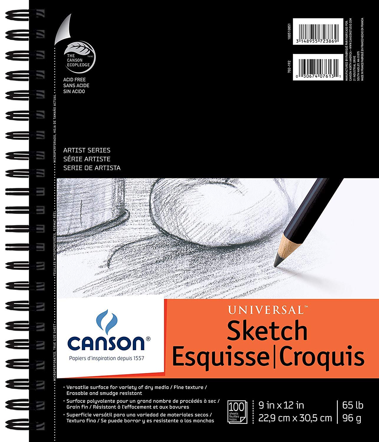 Canson Artist Series Universal Sketch Pad, Side Wire Bound, 9X12 Inches, 100 Sheets - Art Paper For Adults And Students