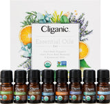Cliganic Organic Aromatherapy Essential Oils Gift Set (Top 8), 100% Pure Peppermint, Lavender, Eucalyptus, Tea Tree, Lemongras