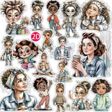 Pack of Cute CurlyHaired Girl Series Stickers for Journaling, Scrapbooking, Photo Albums, and School Craft Supplies