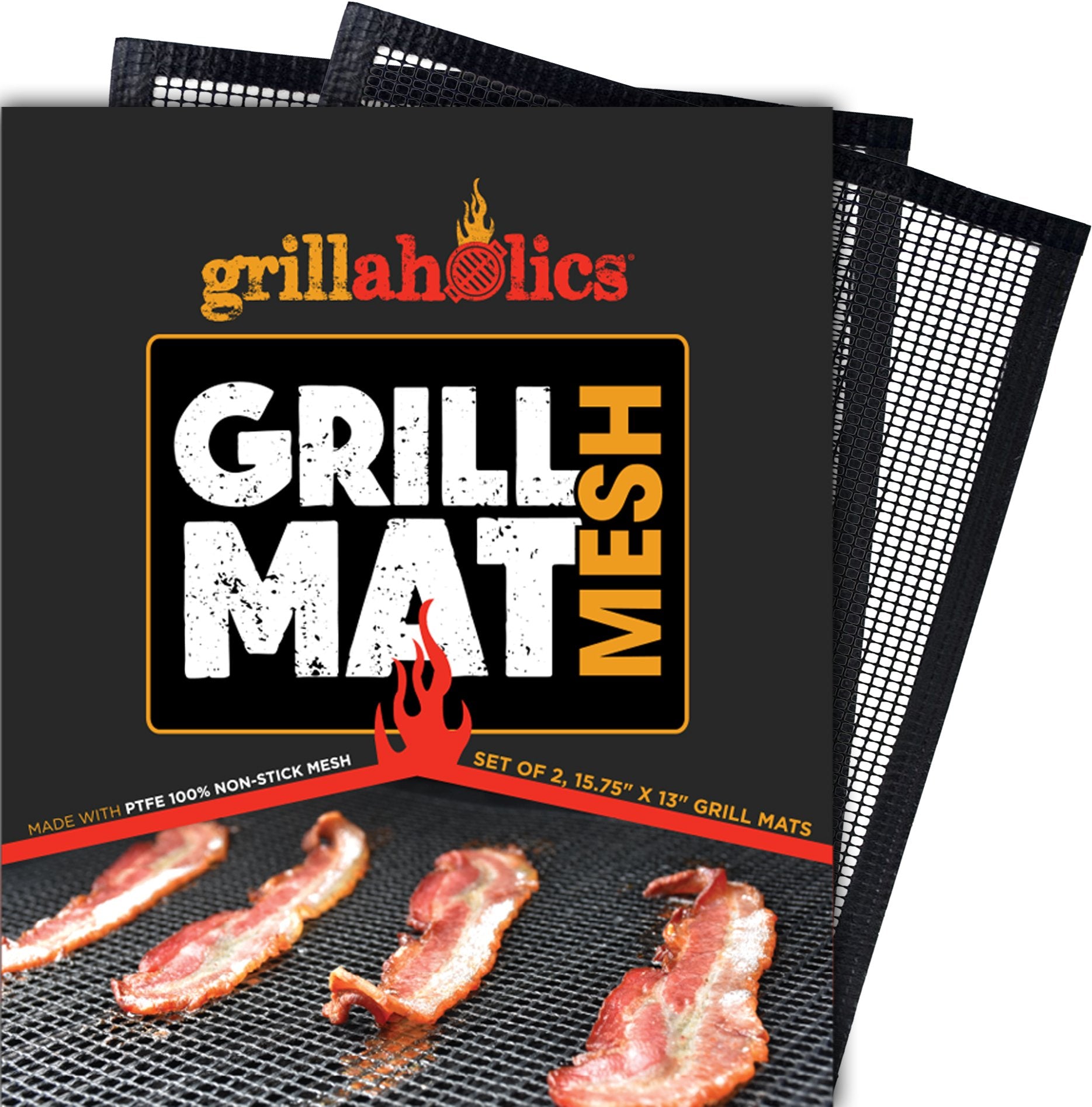 Grillaholics BBQ Mesh Grill Mat - Set of 2 Grill Mats Non Stick - Nonstick Grilling with More Delicious Smoky Flavor - Lifetime 