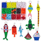 SUNNYCLUE 1 Box DIY 8 Pairs 620Pcs Bead Pets Kit 8mm Large Pony Beads Assortment Box Set with Keyring & Key Clasp, Polyester Cor